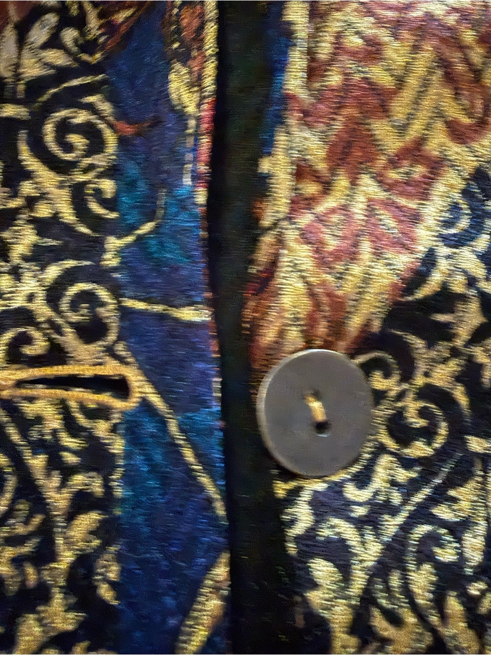 Susan Graver Multicolor Open-Front Jacket with Navy, Burgundy & Gold Print Sz 3X - Picture 7 of 10